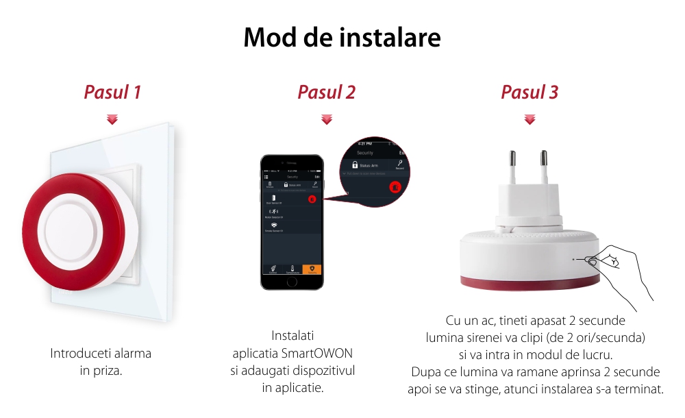 Sirena inteligenta Owon, Control aplicatie, Integrare ZigBee, 95 dB, Baterie rezerva 700 mAh