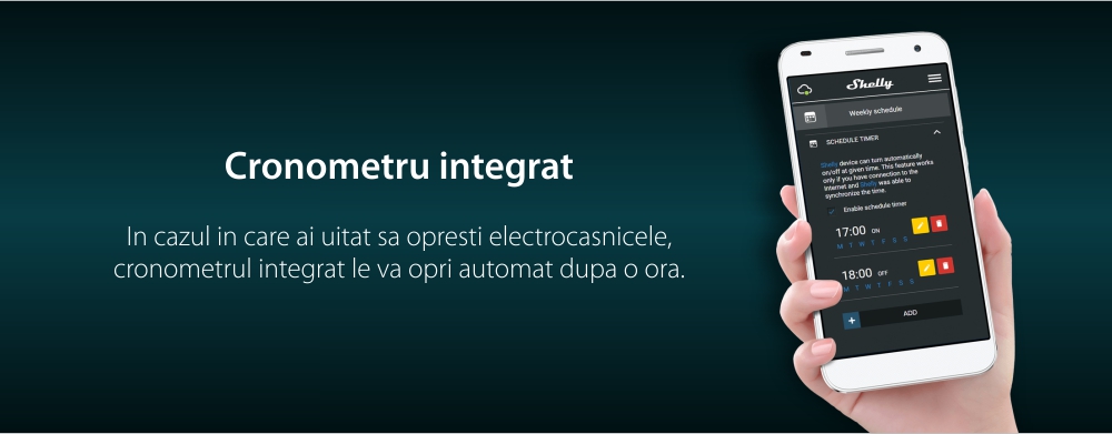 Releu inteligent pentru automatizari Shelly 1PM, Wi-Fi, 16 A, Control aplicatie, Compatibil cu Amazon Alexa & Google