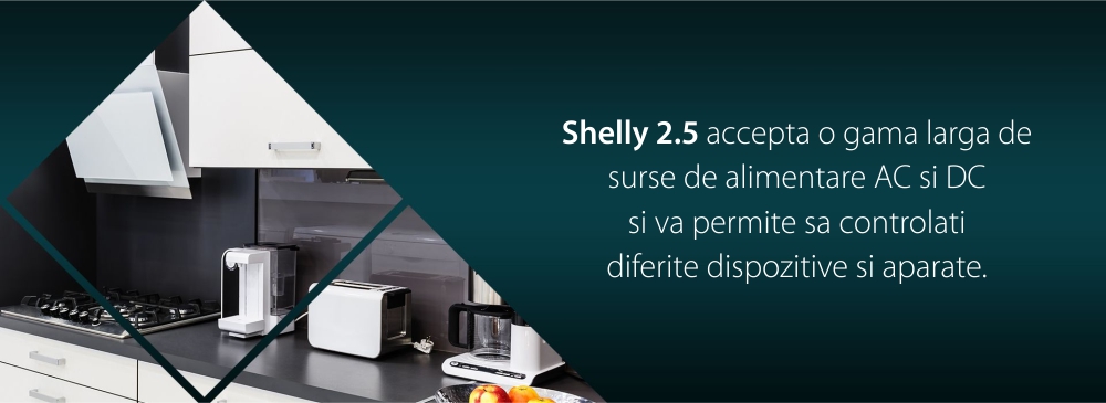 Releu inteligent pentru automatizari Shelly 2.5, Wi-Fi, 20 A, Control aplicatie, Compatibil cu Amazon Alexa si Google Assistant