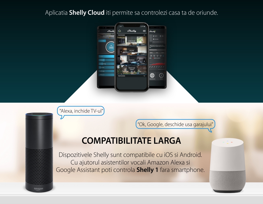 Carcasa Shelly Button, Compatibilitate cu Shelly 1 &1PM, Control aplicatie