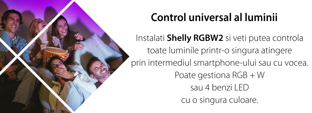 Pachet 2 relee inteligente pentru banda LED RGB Shelly RGBW2, Wi-Fi, 4 Canale, Control aplicatie