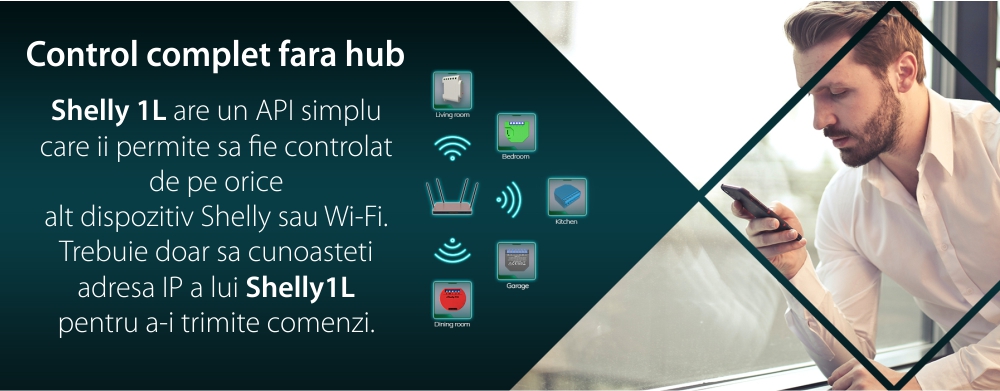 Releu inteligent pentru automatizari Shelly 1L, Wi-Fi, 20 W, Control aplicatie, Compatibil cu Amazon Alexa & Google Assistant