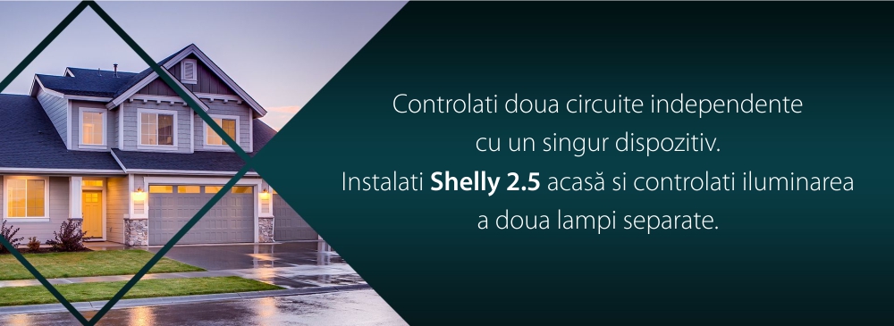 Releu inteligent pentru automatizari Shelly 2.5, Wi-Fi, 20 A, Control aplicatie, Compatibil cu Amazon Alexa si Google Assistant