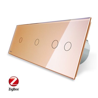 Intrerupator cu touch simplu+simplu+dublu LIVOLO din sticla, Protocol ZigBee, Control de pe telefon culoare aurie