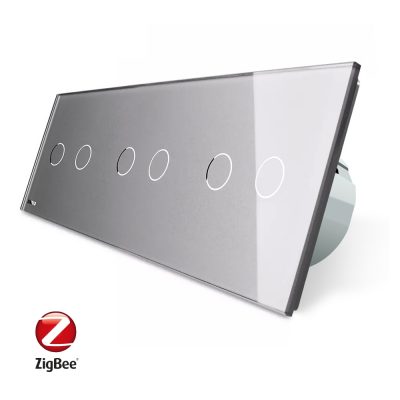 Intrerupator dublu+dublu+dublu cu touch Livolo din sticla, Protocol ZigBee, Control de pe telefon culoare gri