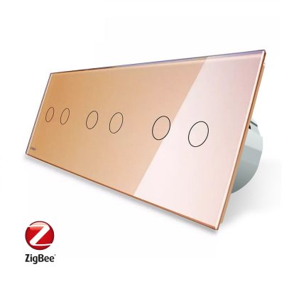 Intrerupator dublu+dublu+dublu cu touch Livolo din sticla, Protocol ZigBee, Control de pe telefon culoare aurie