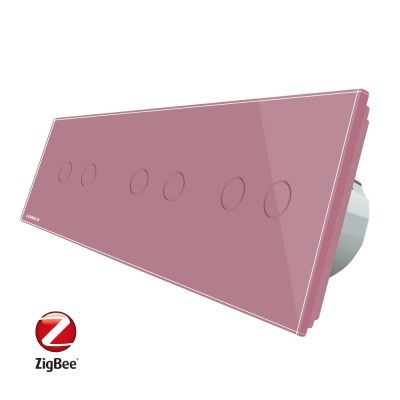 Intrerupator dublu+dublu+dublu cu touch Livolo din sticla, Protocol ZigBee, Control de pe telefon culoare roz