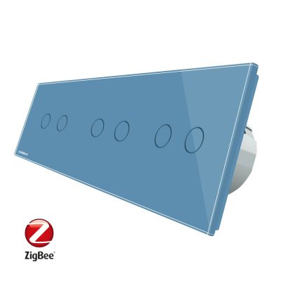 Intrerupator dublu+dublu+dublu cu touch Livolo din sticla, Protocol ZigBee, Control de pe telefon culoare albastra