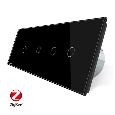 Intrerupator LIVOLO cu touch din sticla cu 4 intrerupatoare simple, Protocol ZigBee, Control de pe telefon culoare neagra