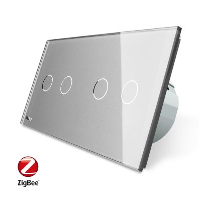 Intrerupator dublu + dublu cu touch Livolo din sticla, Protocol ZigBee, Control de pe telefon culoare gri