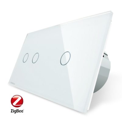 Intrerupator dublu + simplu cu touch Livolo din sticla, Protocol ZigBee, Control de pe telefon