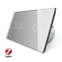 Intrerupator dublu + simplu cu touch Livolo din sticla, Protocol ZigBee, Control de pe telefon