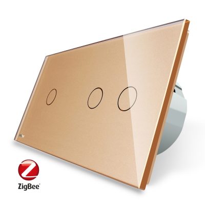 Intrerupator simplu + dublu cu touch Livolo din sticla, Protocol ZigBee, Control de pe telefonul mobil culoare aurie