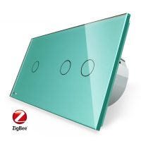 Intrerupator simplu + dublu cu touch Livolo din sticla, Protocol ZigBee, Control de pe telefonul mobil culoare verde