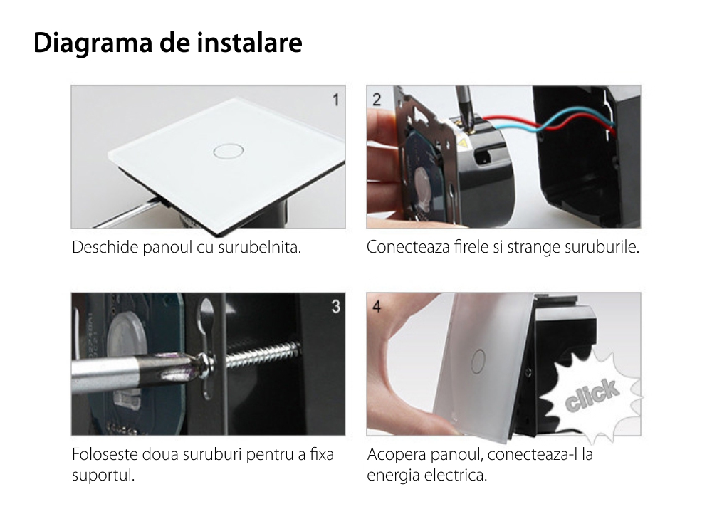 Intrerupator LIVOLO cu touch din sticla cu 4 intrerupatoare simple, Protocol ZigBee, Control de pe telefon