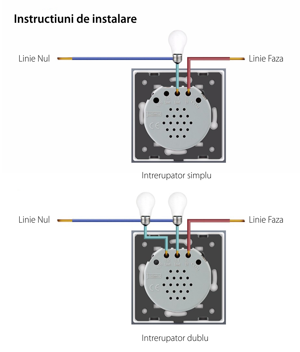 Intrerupator cu touch simplu+dublu+dublu LIVOLO din sticla, Protocol ZigBee, Control de pe telefon