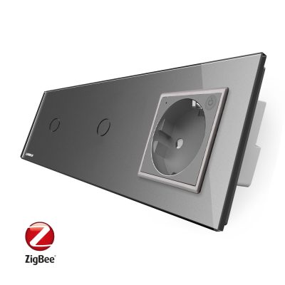 Intrerupator LIVOLO simplu+simplu ZigBee cu touch si priza din sticla ZigBee, Control de pe telefon culoare gri