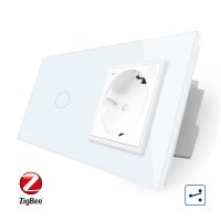 Intrerupator simplu cap scara / cap cruce ZigBee + priza simpla Livolo ZigBee, Rama din sticla, Control de pe telefon