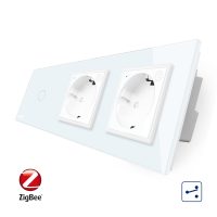 Intrerupator LIVOLO simplu ZigBee cap scara / cap cruce cu touch si 2 prize ZigBee din sticla, Control de pe telefon