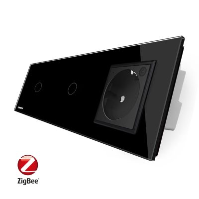 Intrerupator LIVOLO simplu+simplu ZigBee cu touch si priza din sticla ZigBee, Control de pe telefon culoare neagra