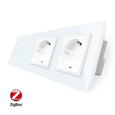 Intrerupator LIVOLO simplu ZigBee cu touch si 2 prize din sticla ZigBee, Control de pe telefon