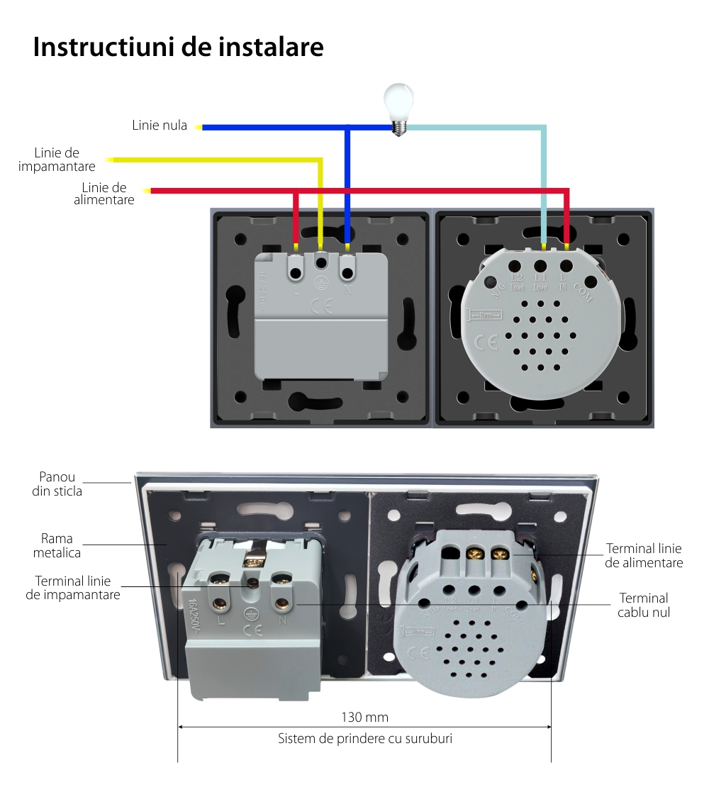 Intrerupator simplu cap scara / cap cruce ZigBee + priza simpla Livolo ZigBee, Rama din sticla, Control de pe telefon