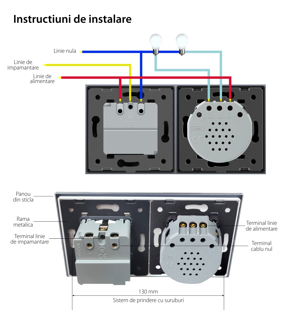 Intrerupator dublu cap scara / cap cruce, ZigBee + priza simpla Livolo ZigBee, rama din sticla, Control de pe telefon