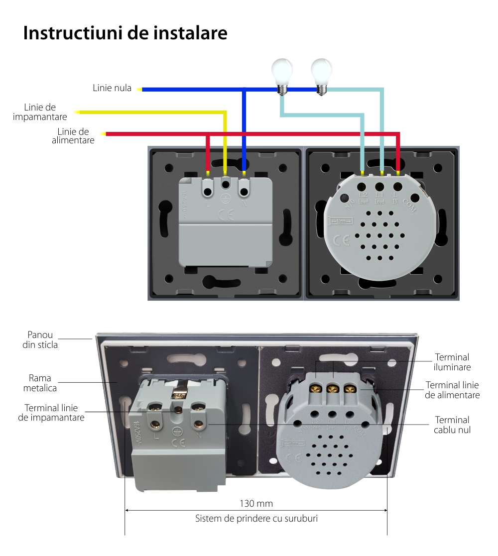 Intrerupator dublu ZigBee + priza simpla ZigBee Livolo, rama din sticla, Control de pe telefon