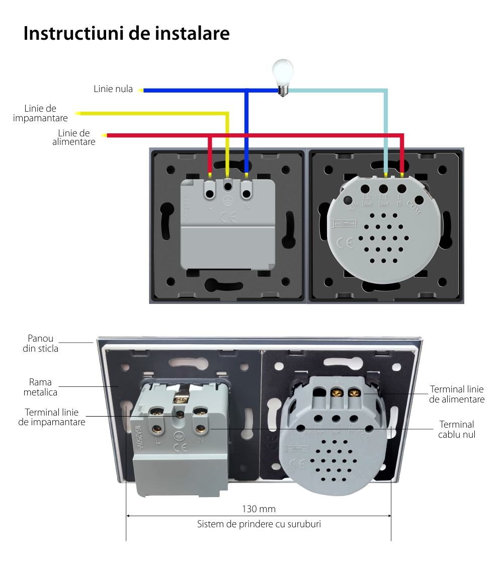 Intrerupator simplu ZigBee + priza simpla ZigBee, Livolo cu rama din sticla, Control de pe telefon