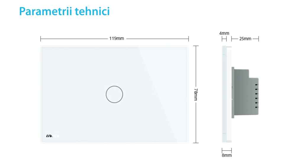 Buton sonerie cu touch Livolo din sticla, Standard italian