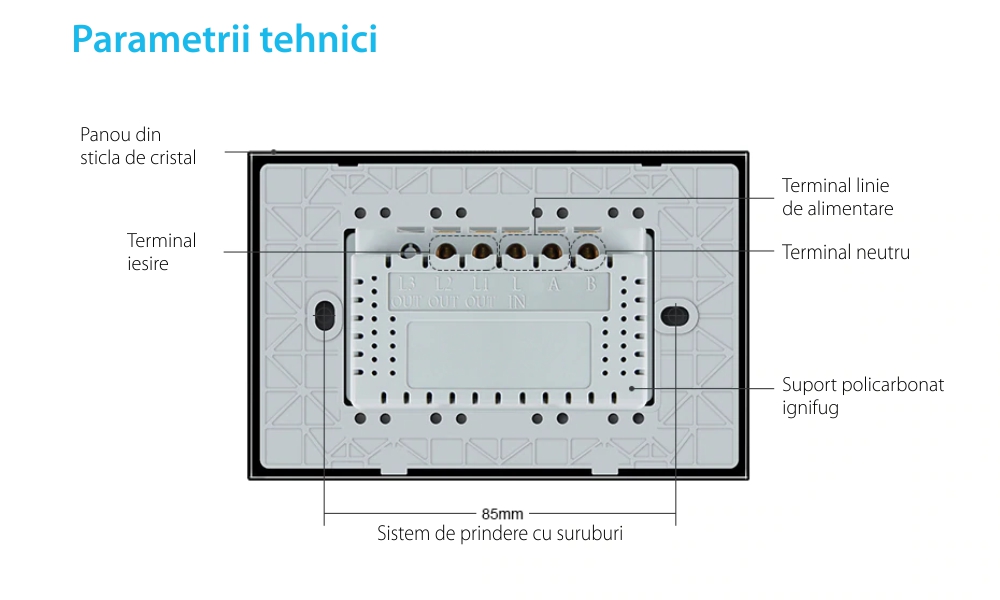 Intrerupator cu touch pentru draperie Livolo din sticla, Standard italian