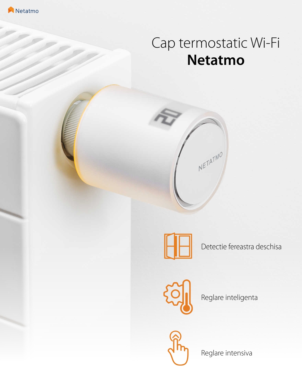 Cap termostat Netatmo, Wi-Fi, Control aplicatie, Programare, 4 Culori interschimbabile