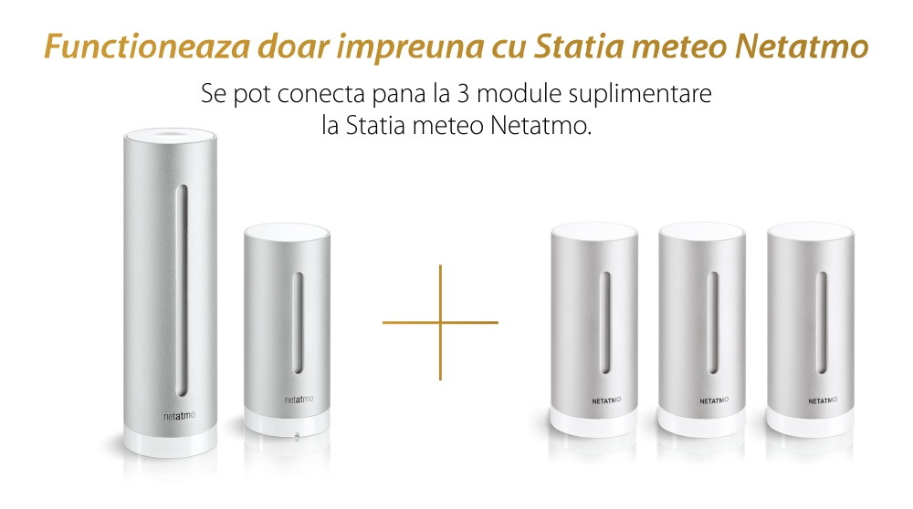 Modul aditional interior pentru statia meteo Netatmo, Conexiune Wi-Fi, Monitorizare temperatura, umiditate si dioxid de carbon