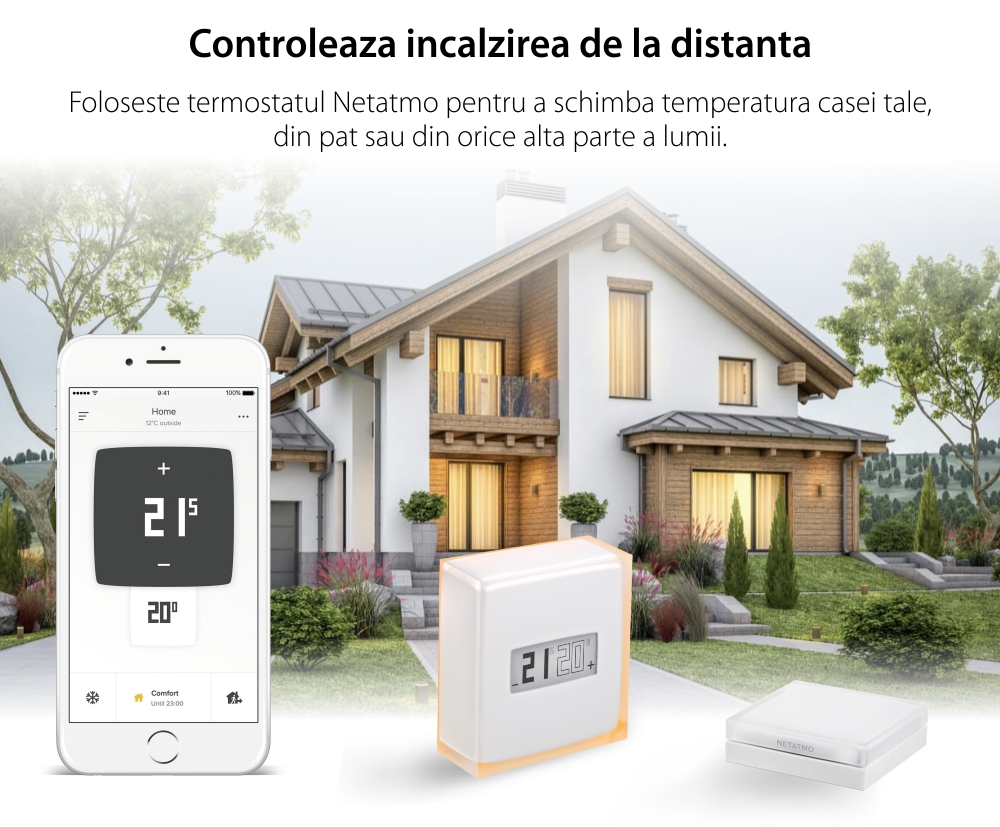 Termostat Wi-Fi inteligent Netatmo, Control de la distanta, Programare, Eficienta energetica