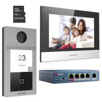 Kit videointerfon pentru familie HikVision DS-KIS604-S, Post exterior 2MP, Monitor 7 inch, Card memore 16 GB