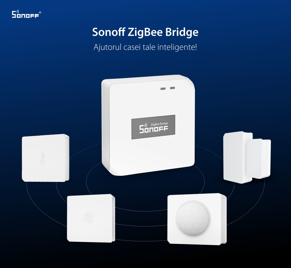 Hub inteligent Sonoff Bridge, Protocol ZigBee, Control aplicatie, Pana la 32 dispozitive, Raza acoperire 80 m