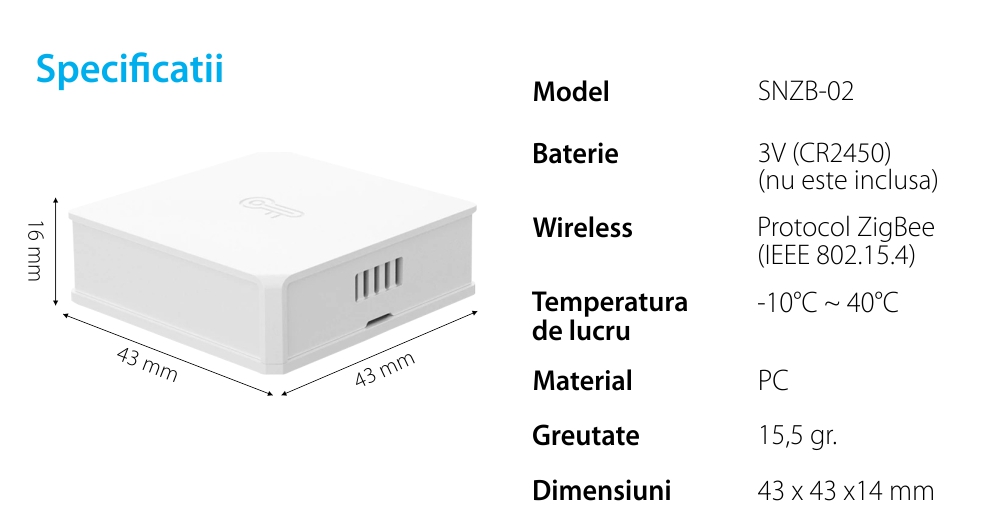 Senzor de temperatura si umiditate Sonoff SNZB-02, Notificari aplicatie, Protocol ZigBee, Functie de partajare