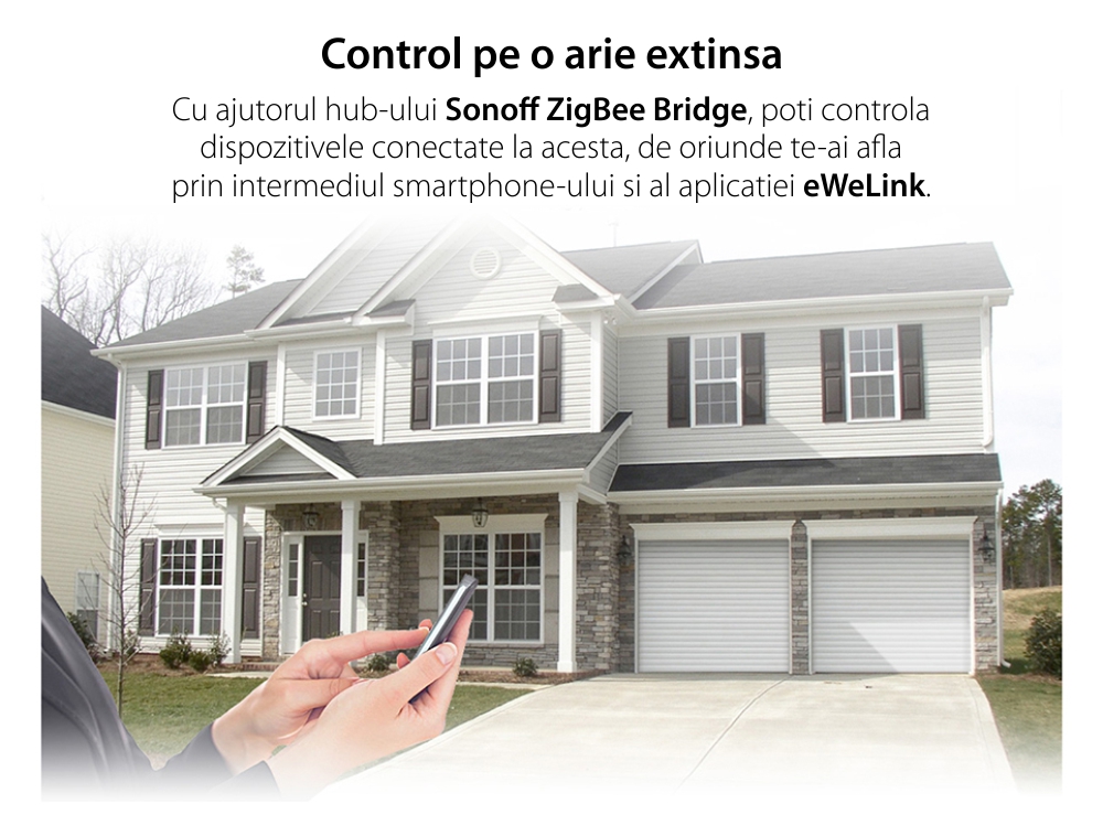 Hub inteligent Sonoff Bridge, Protocol ZigBee, Control aplicatie, Pana la 32 dispozitive, Raza acoperire 80 m