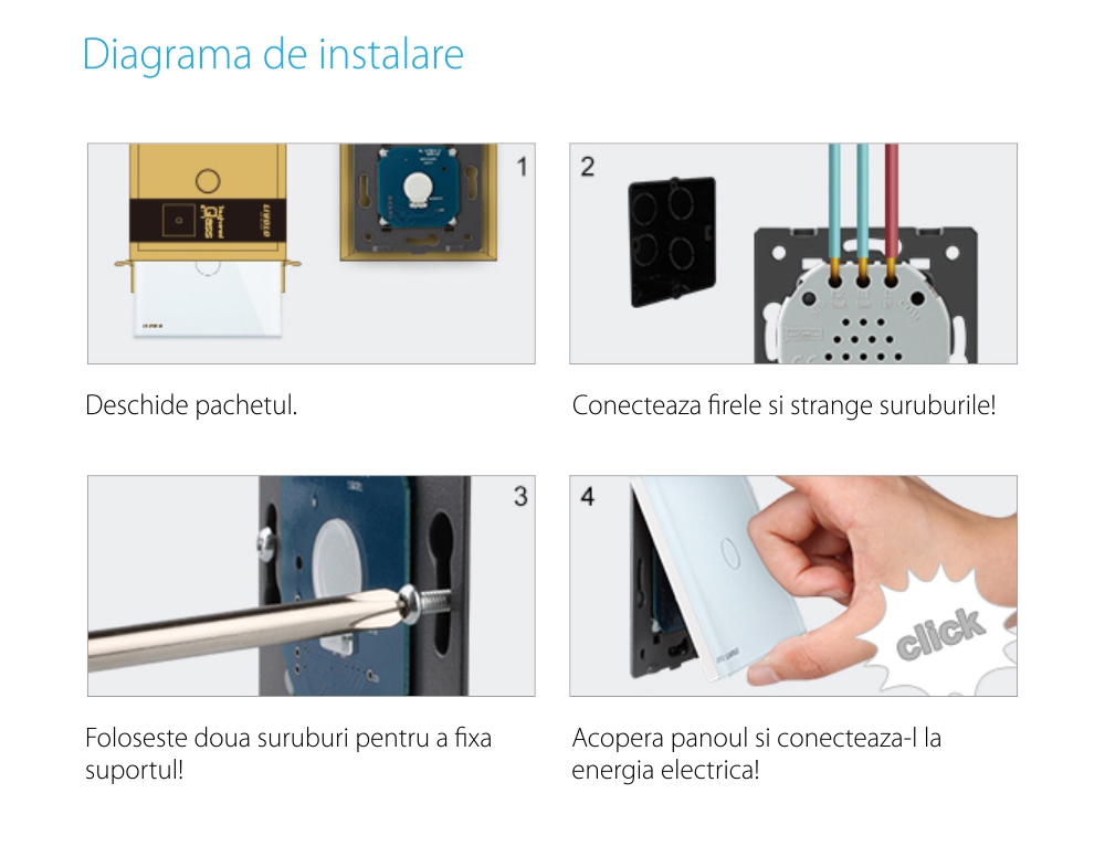 Intrerupator simplu cu revenire / contact uscat Livolo cu touch din sticla