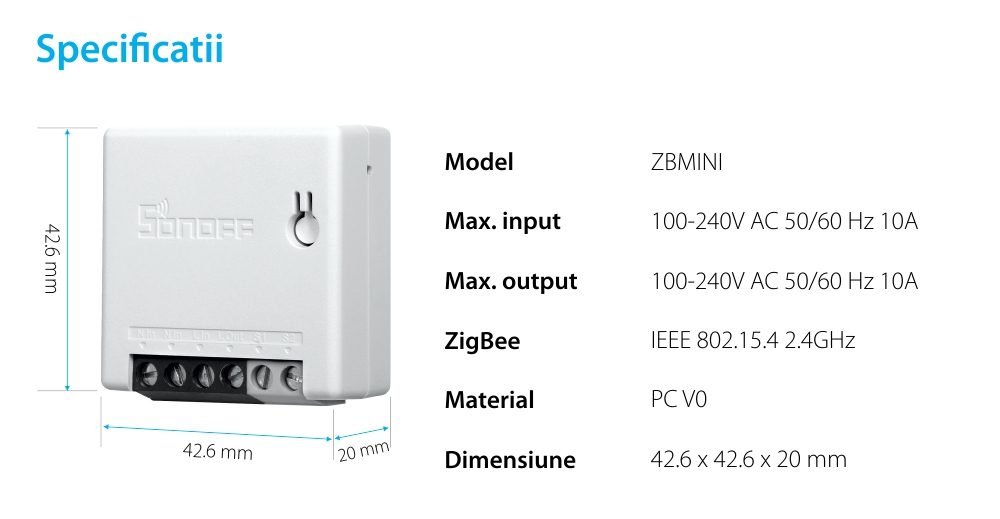 Releu Sonoff ZigBee Mini, Programare, Control de la distanta, Protocol ZigBee 3.0