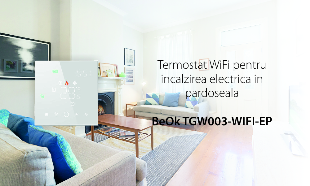 Termostat Wi-Fi pentru incalzirea electrica in pardoseala BeOk TGW003-WIFI-EP