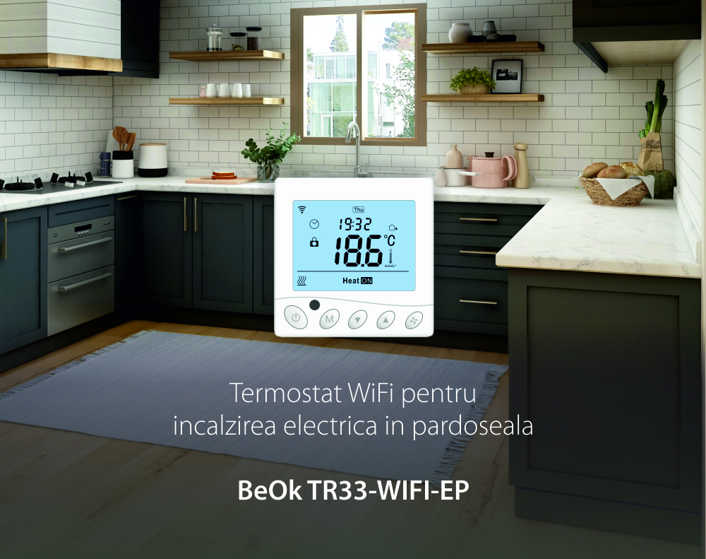 Termostat Wi-Fi pentru incalzirea electrica in pardoseala BeOk TR33-WIFI-EP