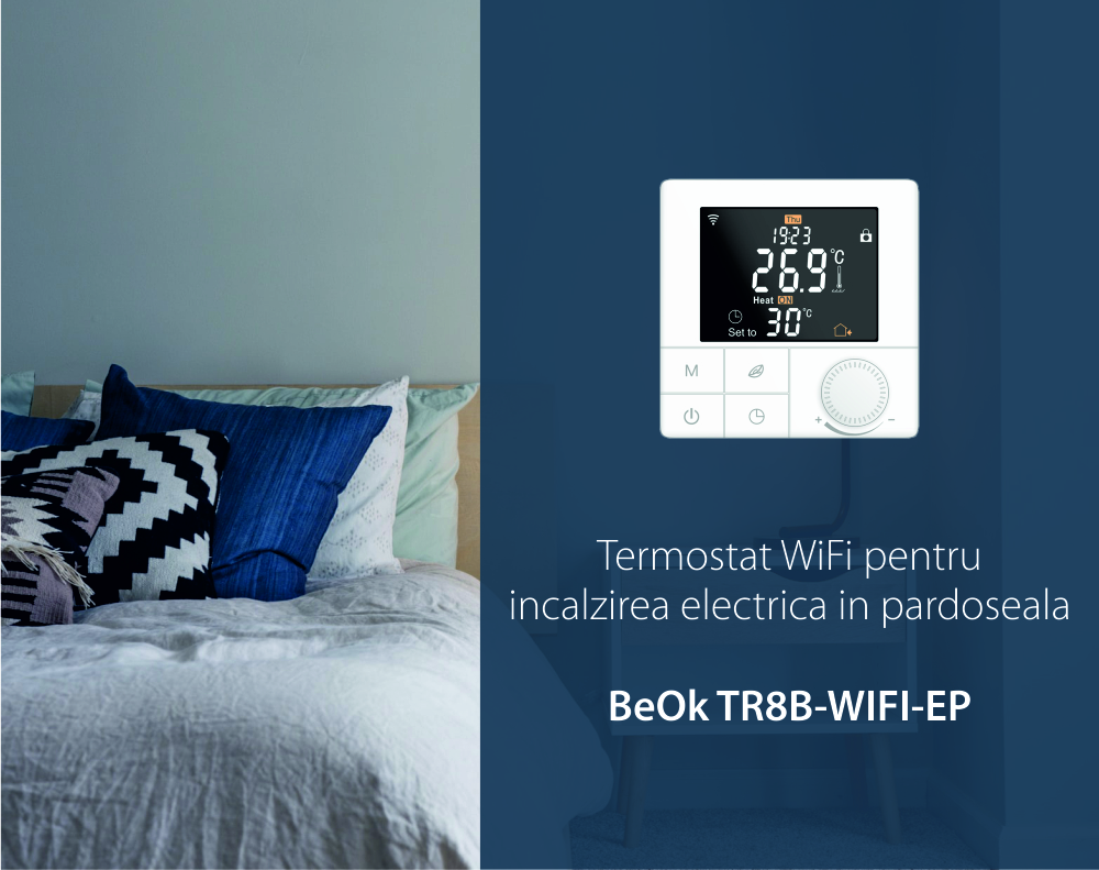 Termostat Wi-Fi pentru incalzirea electrica in pardoseala BeOk TR8B-WIFI-EP