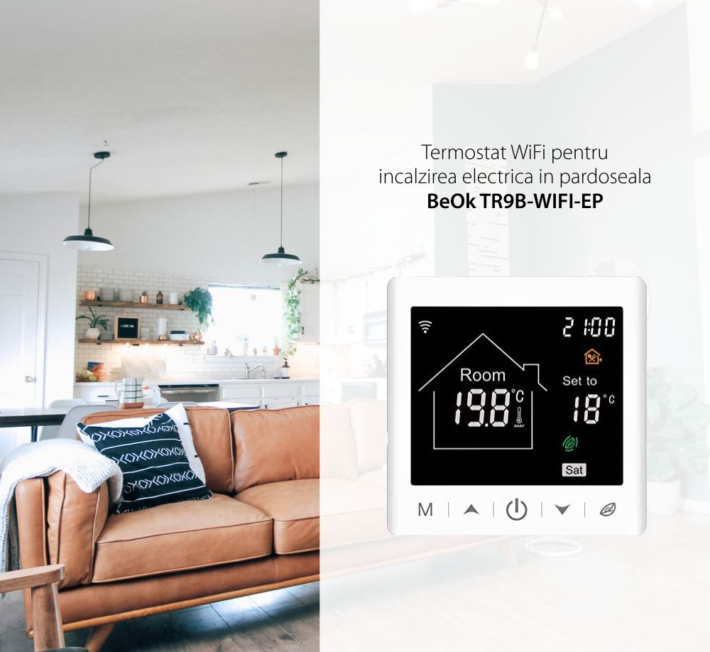 Termostat Wi-Fi pentru incalizare electrica in pardoseala BeOk TR9B-WIFI-EP