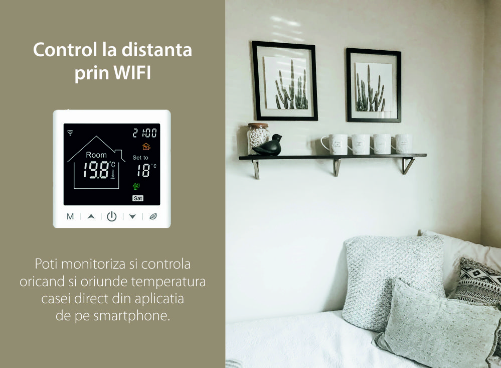 Termostat Wi-Fi pentru incalizare electrica in pardoseala BeOk TR9B-WIFI-EP