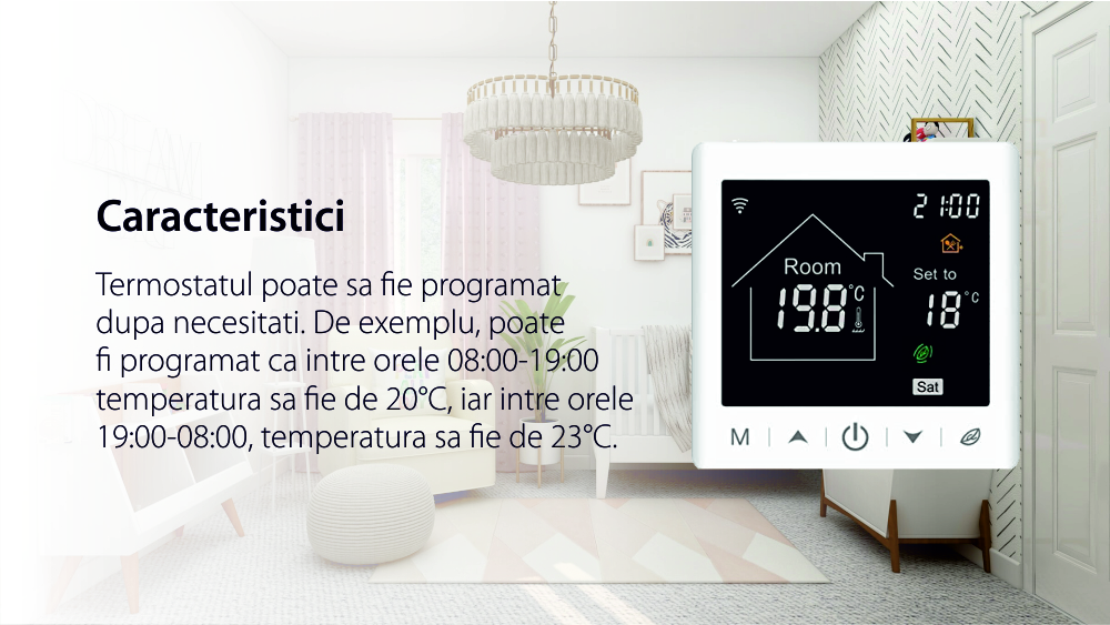 Termostat Wi-Fi pentru incalizare electrica in pardoseala BeOk TR9B-WIFI-EP