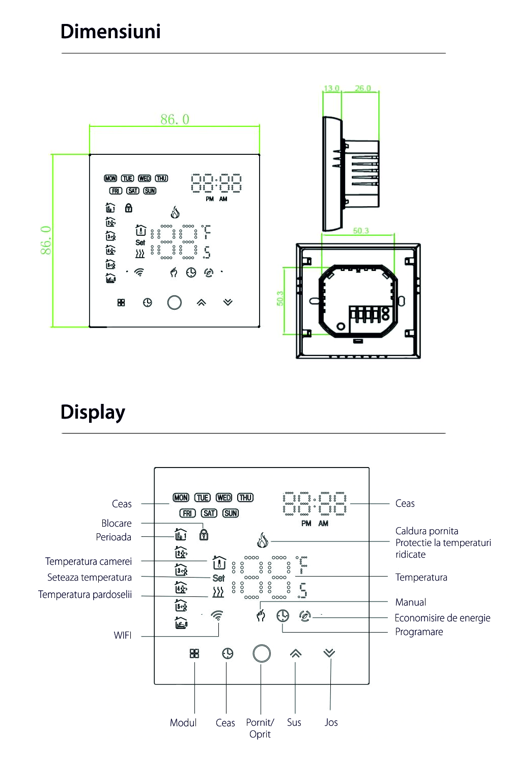 Termostat Wi-Fi pentru incalzirea electrica in pardoseala BeOk TGW003-WIFI-EP