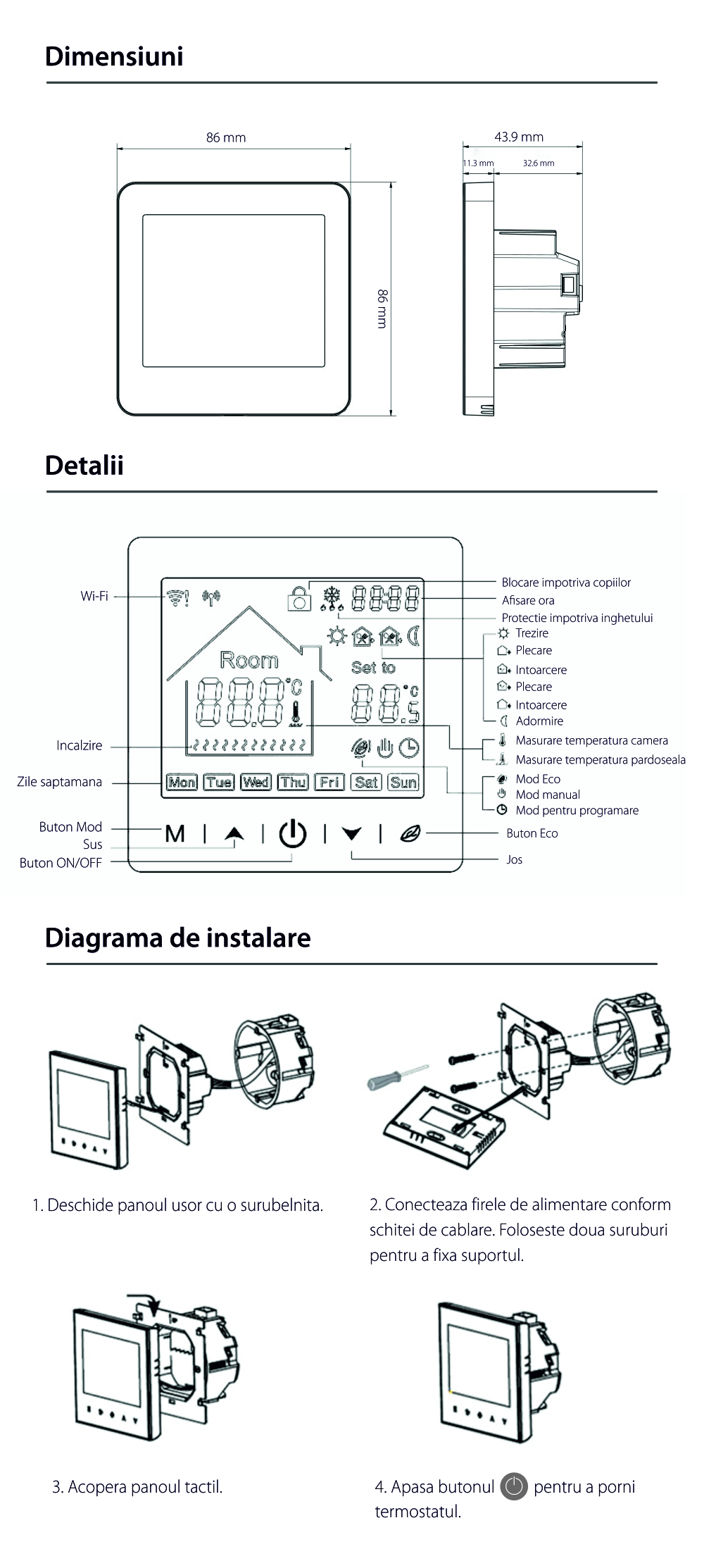 Termostat Wi-Fi pentru incalizare electrica in pardoseala BeOk TR9B-WIFI-EP