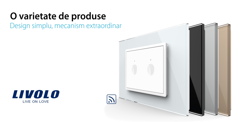 Intrerupator dublu wireless cu touch Livolo cu rama din sticla, standard Italian – Serie noua