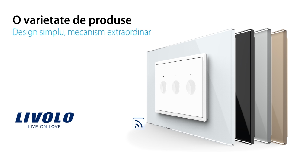 Intrerupator triplu wireless cu touch Livolo cu rama din sticla, standard Italian – Serie noua